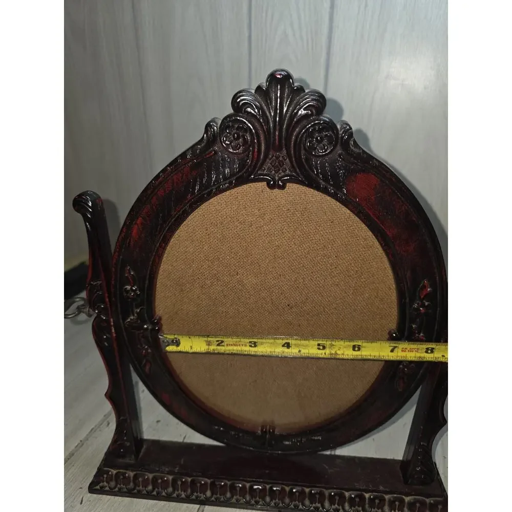 Vtg Ornate Victorian Style Oval Faux Wood Freestanding Photo Picture Frame Brown